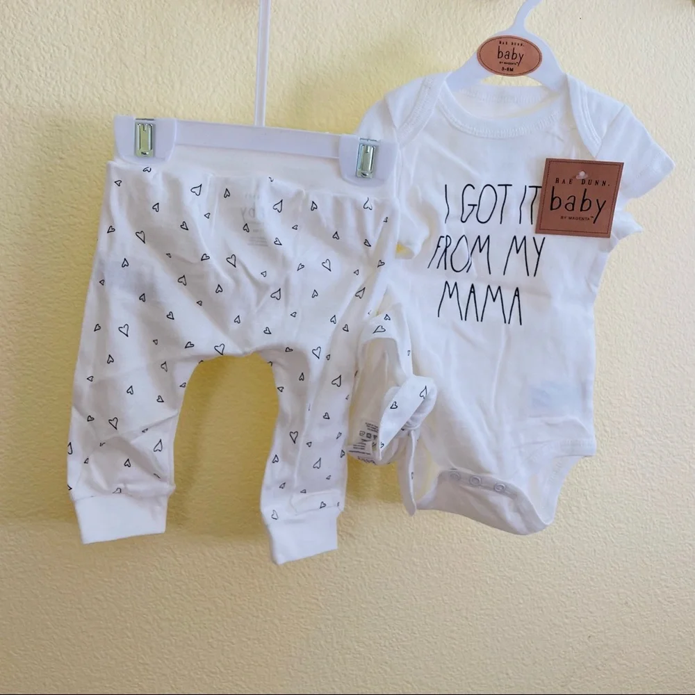 Rae Dunn I GOT IT FROM MY MAMA Baby Girl Bodysuit Pants Headband 3Piece Set 3-6M